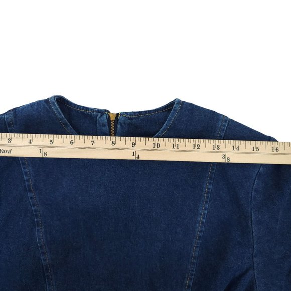 Vintage Denim Dress Modest READ SIZE 13/14 Long Sleeve Y2K 80s 90s Dark Wash - Picture 7 of 16
